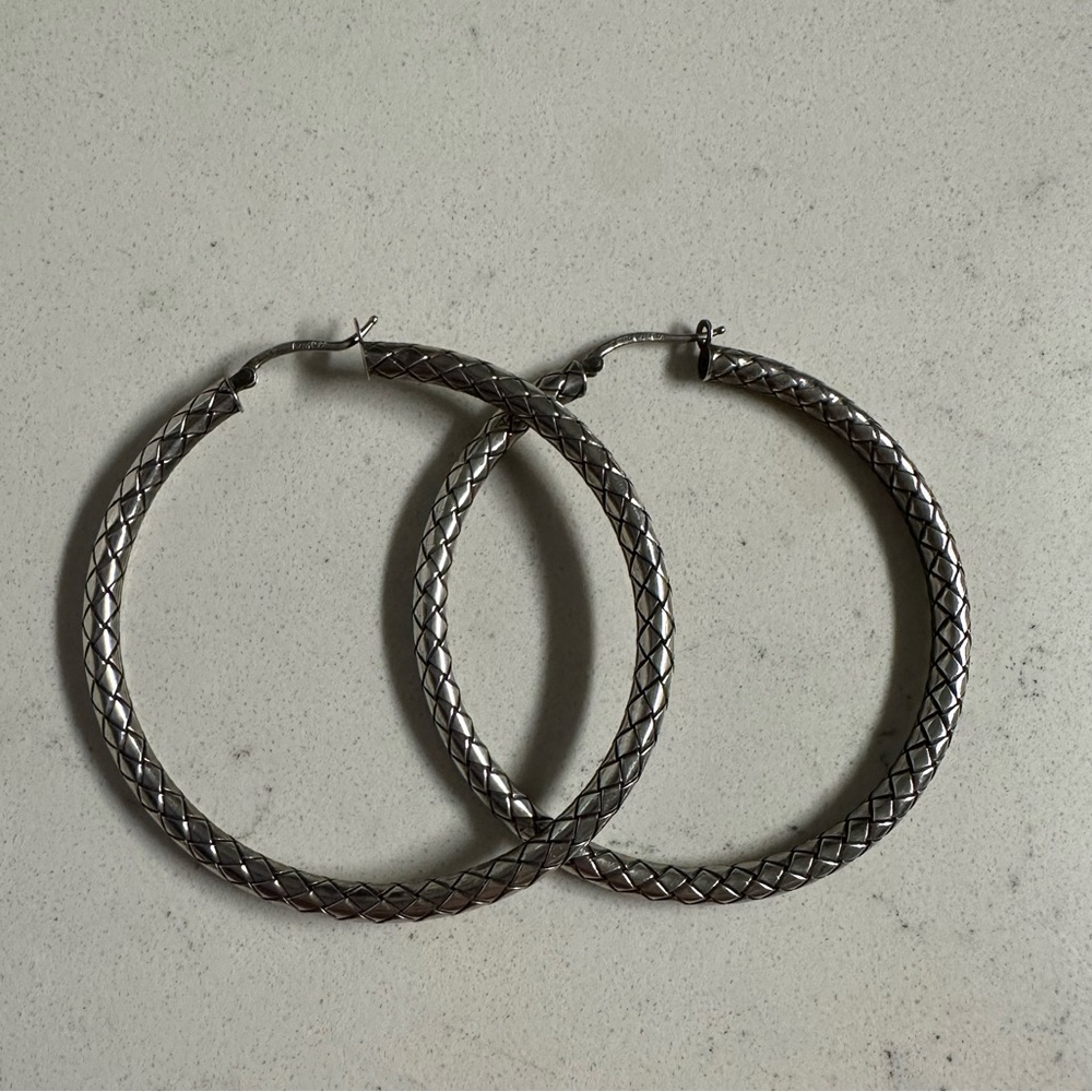 Bottega Veneta Sterling Silver Hoop Earrings with Italy Stamp